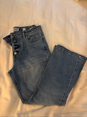 Lucky Brand Medium Blue Ankle Crop Flare Button-Fly Jeans